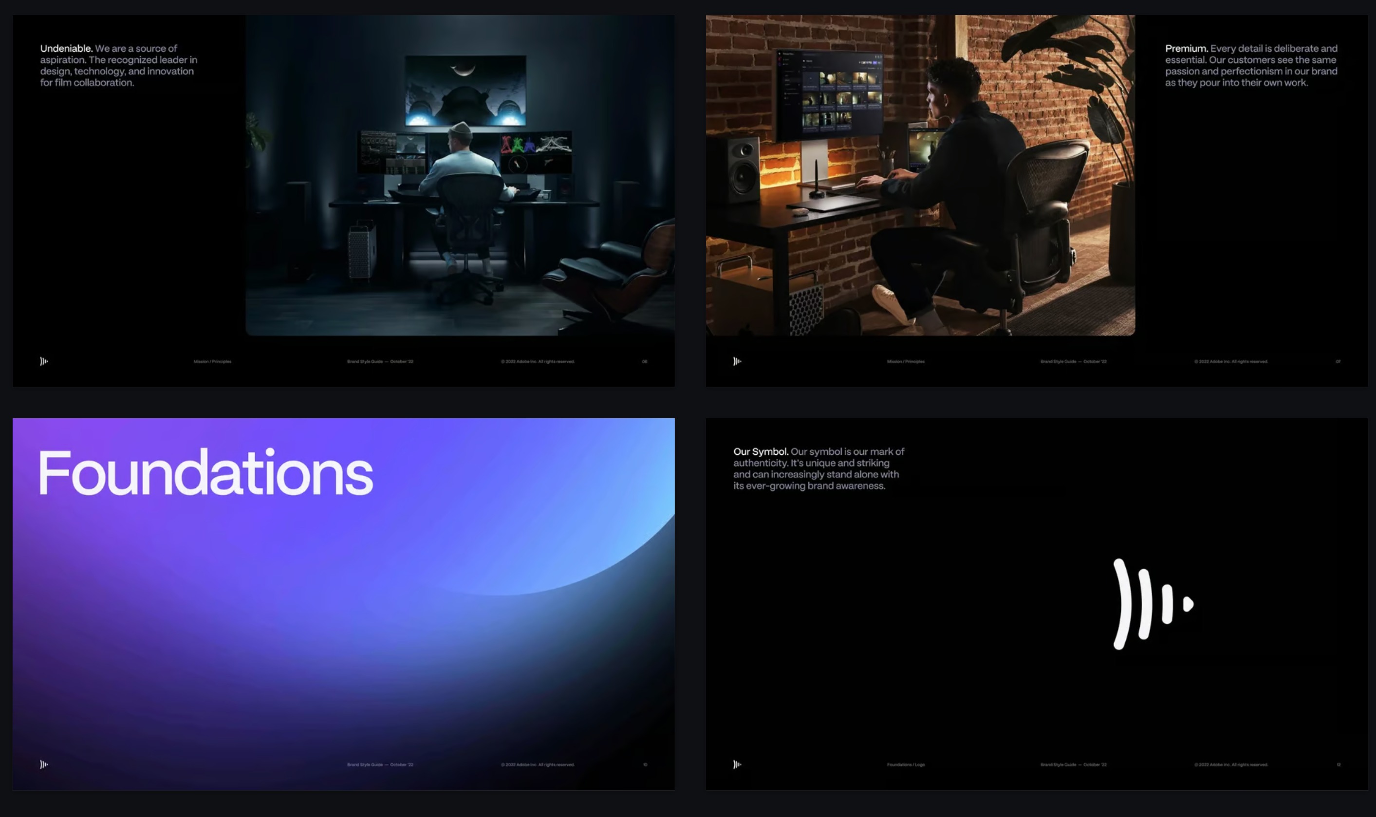Noir Brand Guide mission and principles slides