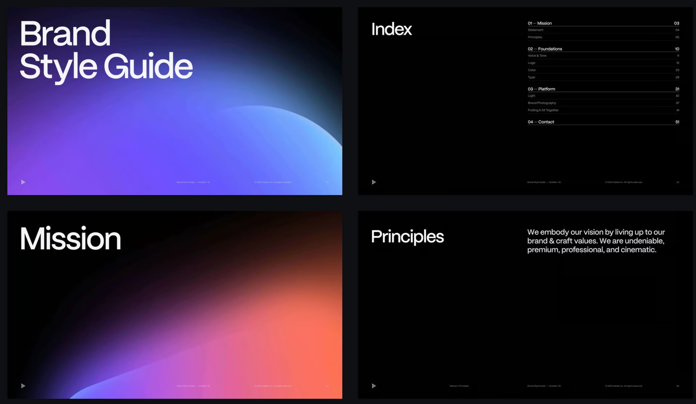 Noir Brand Guide cover and index slides